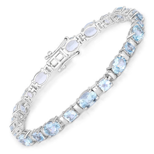 Bracelets-10.06 Carat Genuine Aquamarine .925 Sterling Silver Bracelet