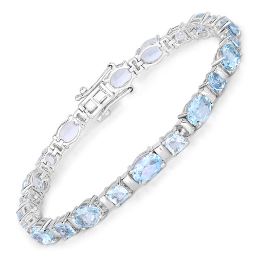 Bracelets-15.36 Carat Genuine Blue Topaz .925 Sterling Silver Bracelet