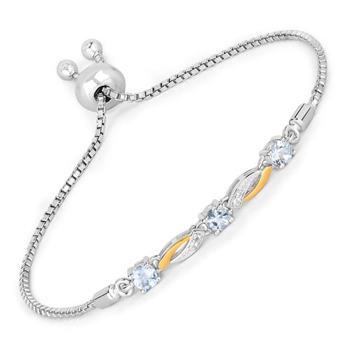 Bracelets-0.74 Carat Genuine Aquamarine and White Sapphire .925 Sterling Silver Bracelet