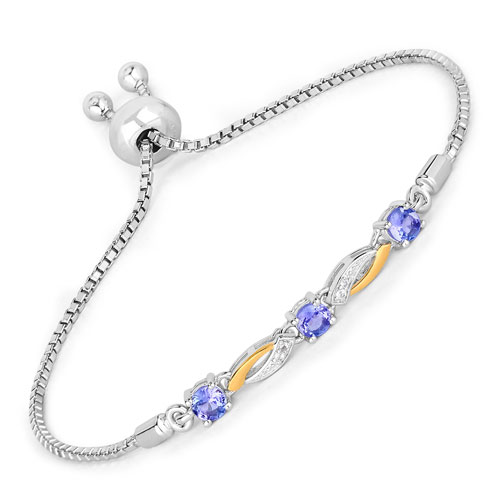 Bracelets-0.77 Carat Genuine Tanzanite and White Sapphire .925 Sterling Silver Bracelet
