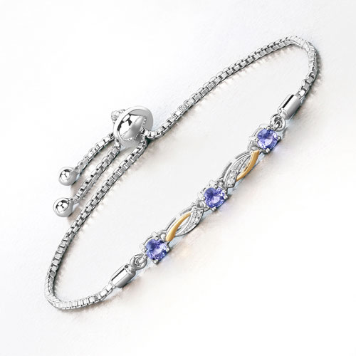 0.77 Carat Genuine Tanzanite and White Sapphire .925 Sterling Silver Bracelet