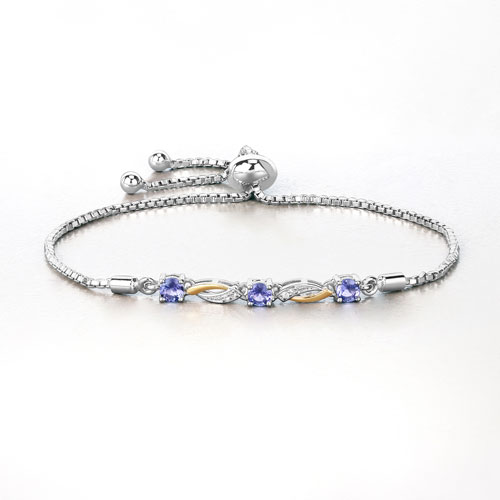 0.77 Carat Genuine Tanzanite and White Sapphire .925 Sterling Silver Bracelet