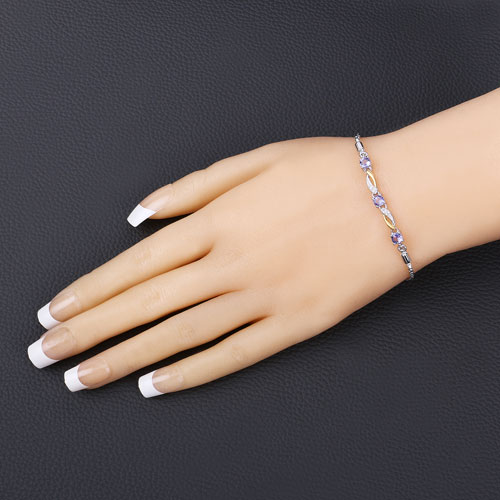 0.77 Carat Genuine Tanzanite and White Sapphire .925 Sterling Silver Bracelet