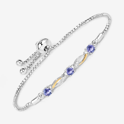 0.77 Carat Genuine Tanzanite and White Sapphire .925 Sterling Silver Bracelet
