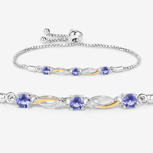 0.77 Carat Genuine Tanzanite and White Sapphire .925 Sterling Silver Bracelet