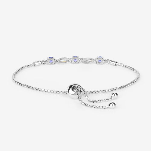 0.77 Carat Genuine Tanzanite and White Sapphire .925 Sterling Silver Bracelet