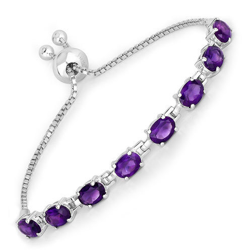 Bracelets-6.40 Carat Genuine Amethyst .925 Sterling Silver Bracelet