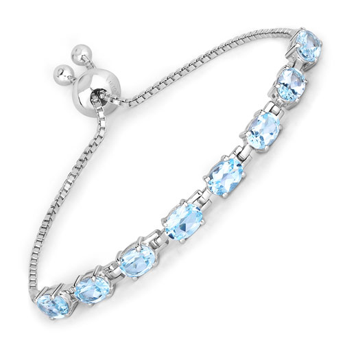 Bracelets-7.60 Carat Genuine Blue Topaz .925 Sterling Silver Bracelet