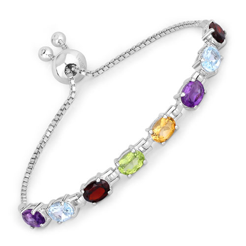 Bracelets-6.83 Carat Genuine Multi Stone .925 Sterling Silver Bracelet