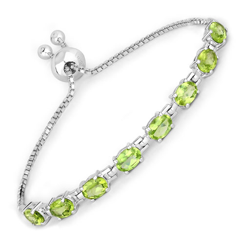 Bracelets-6.64 Carat Genuine Peridot .925 Sterling Silver Bracelet