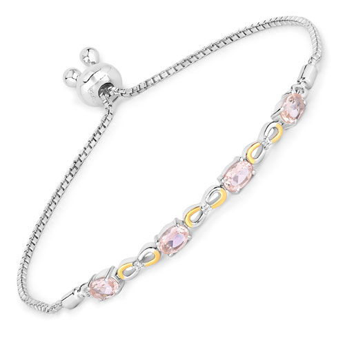 Bracelets-1.49 Carat Genuine Morganite and White Topaz .925 Sterling Silver Bracelet