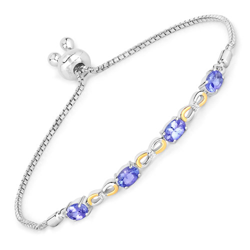 Bracelets-1.81 Carat Genuine Tanzanite and White Topaz .925 Sterling Silver Bracelet