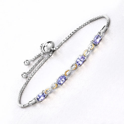 1.81 Carat Genuine Tanzanite and White Topaz .925 Sterling Silver Bracelet