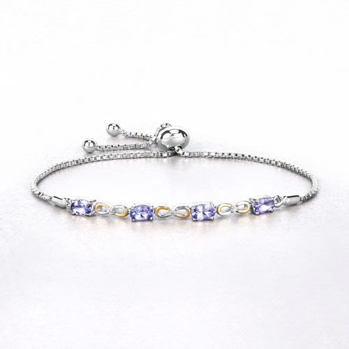 1.81 Carat Genuine Tanzanite and White Topaz .925 Sterling Silver Bracelet
