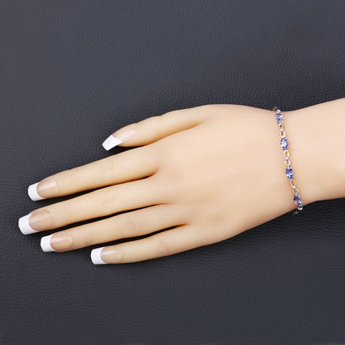 1.81 Carat Genuine Tanzanite and White Topaz .925 Sterling Silver Bracelet