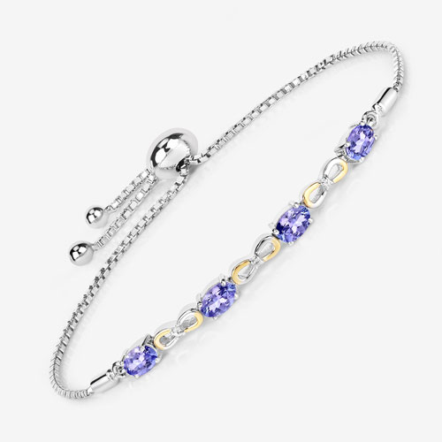 1.81 Carat Genuine Tanzanite and White Topaz .925 Sterling Silver Bracelet