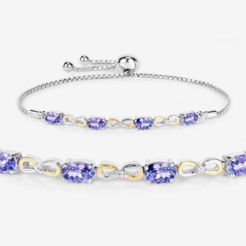 1.81 Carat Genuine Tanzanite and White Topaz .925 Sterling Silver Bracelet