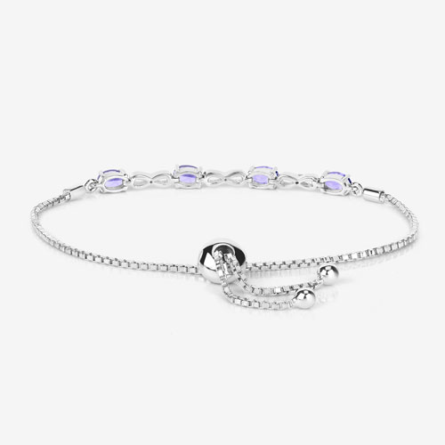 1.81 Carat Genuine Tanzanite and White Topaz .925 Sterling Silver Bracelet