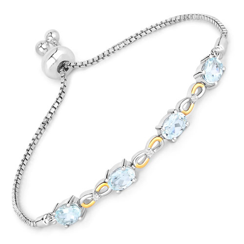 Bracelets-2.47 Carat Genuine Aquamarine and White Topaz .925 Sterling Silver Bracelet