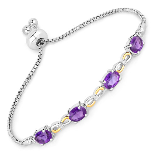 Bracelets-3.27 Carat Genuine Amethyst and White Topaz .925 Sterling Silver Bracelet