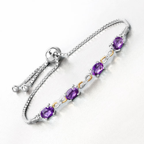3.27 Carat Genuine Amethyst and White Topaz .925 Sterling Silver Bracelet