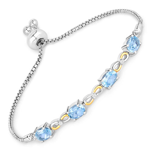 Bracelets-3.87 Carat Genuine Blue Topaz and White Topaz .925 Sterling Silver Bracelet