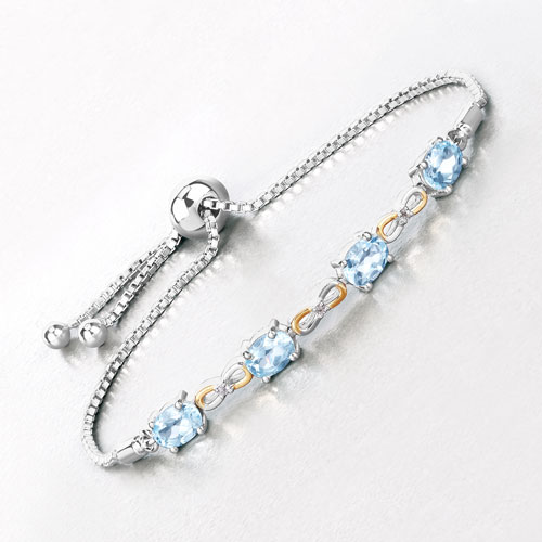 3.87 Carat Genuine Blue Topaz and White Topaz .925 Sterling Silver Bracelet