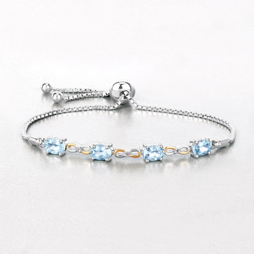 3.87 Carat Genuine Blue Topaz and White Topaz .925 Sterling Silver Bracelet