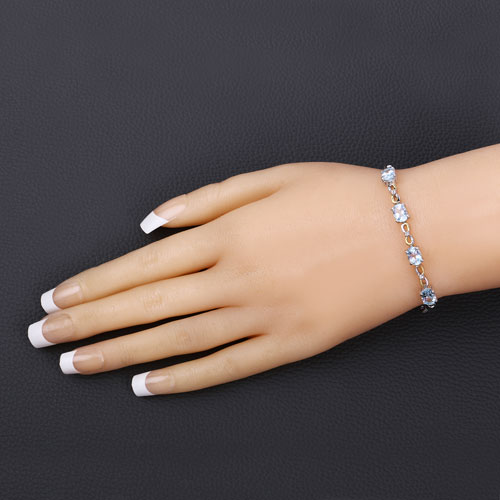 3.87 Carat Genuine Blue Topaz and White Topaz .925 Sterling Silver Bracelet