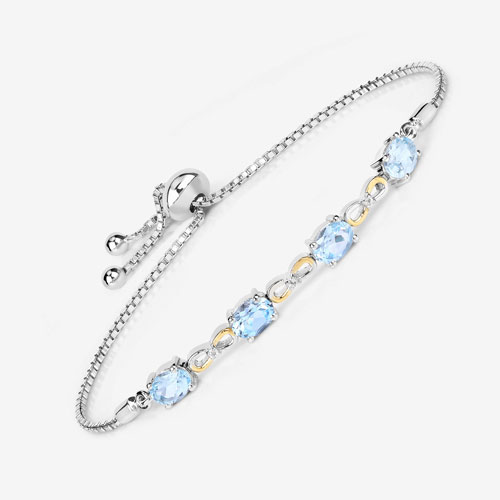 3.87 Carat Genuine Blue Topaz and White Topaz .925 Sterling Silver Bracelet