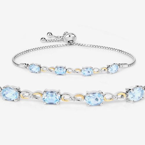 3.87 Carat Genuine Blue Topaz and White Topaz .925 Sterling Silver Bracelet