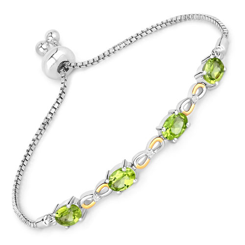 Bracelets-3.39 Carat Genuine Peridot and White Topaz .925 Sterling Silver Bracelet