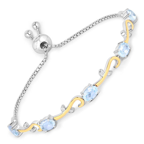 Bracelets-4.81 Carat Genuine Blue Topaz and White Topaz .925 Sterling Silver Bracelet