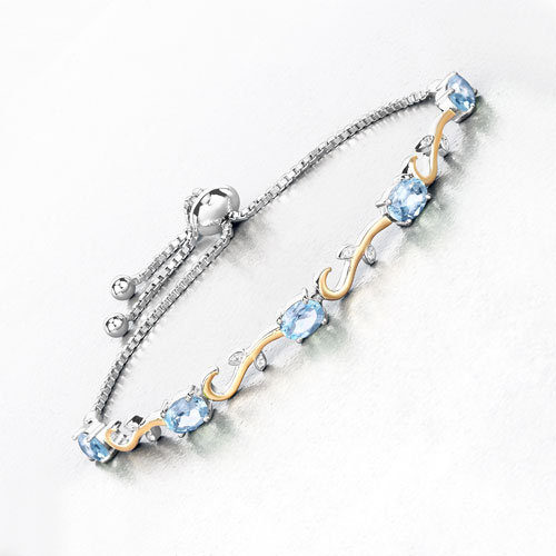 4.81 Carat Genuine Blue Topaz and White Topaz .925 Sterling Silver Bracelet