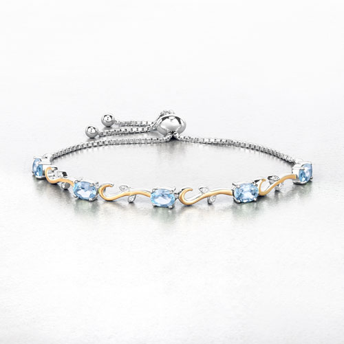 4.81 Carat Genuine Blue Topaz and White Topaz .925 Sterling Silver Bracelet