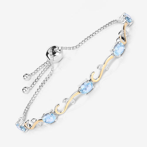 4.81 Carat Genuine Blue Topaz and White Topaz .925 Sterling Silver Bracelet