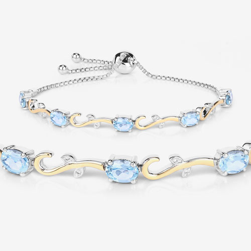 4.81 Carat Genuine Blue Topaz and White Topaz .925 Sterling Silver Bracelet