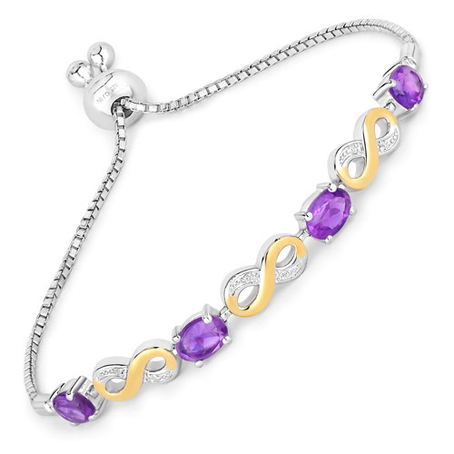 Bracelets-3.26 Carat Genuine Amethyst and White Topaz .925 Sterling Silver Bracelet