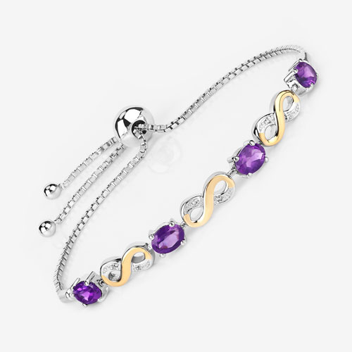 3.26 Carat Genuine Amethyst and White Topaz .925 Sterling Silver Bracelet
