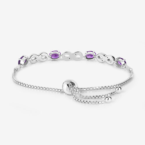 3.26 Carat Genuine Amethyst and White Topaz .925 Sterling Silver Bracelet