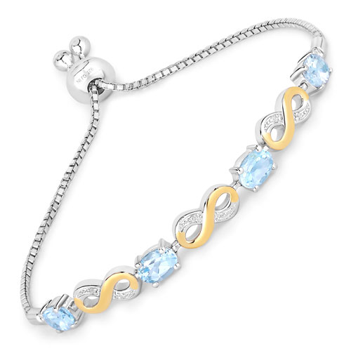 Bracelets-3.86 Carat Genuine Blue Topaz and White Topaz .925 Sterling Silver Bracelet