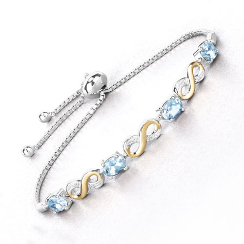 3.86 Carat Genuine Blue Topaz and White Topaz .925 Sterling Silver Bracelet
