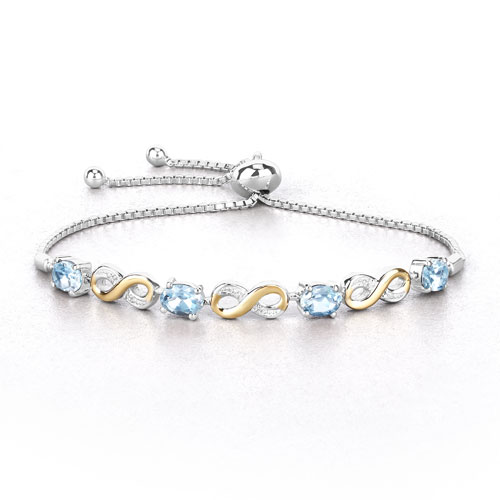 3.86 Carat Genuine Blue Topaz and White Topaz .925 Sterling Silver Bracelet