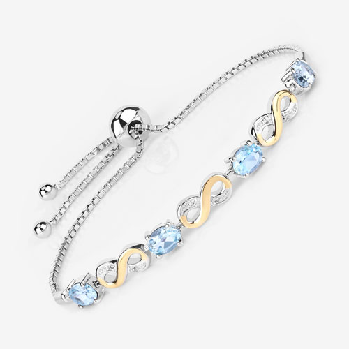 3.86 Carat Genuine Blue Topaz and White Topaz .925 Sterling Silver Bracelet