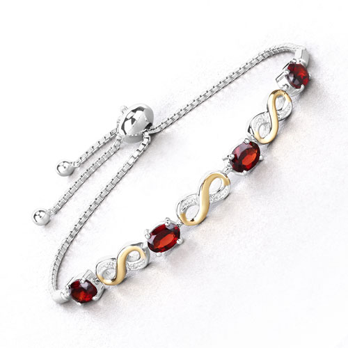 3.46 Carat Genuine Garnet and White Topaz .925 Sterling Silver Bracelet