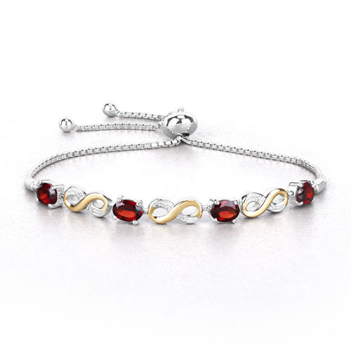 3.46 Carat Genuine Garnet and White Topaz .925 Sterling Silver Bracelet