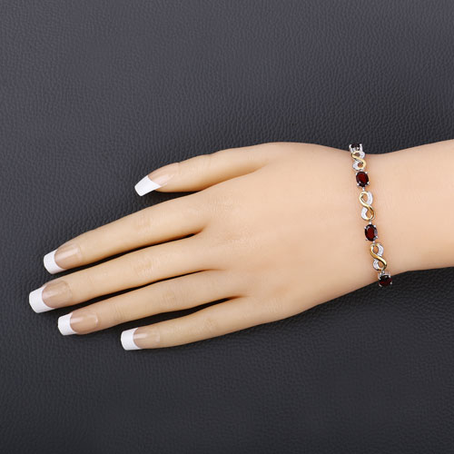 3.46 Carat Genuine Garnet and White Topaz .925 Sterling Silver Bracelet