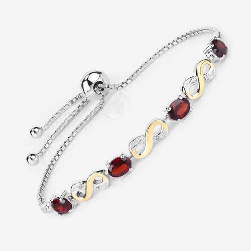 3.46 Carat Genuine Garnet and White Topaz .925 Sterling Silver Bracelet