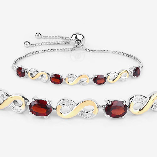 3.46 Carat Genuine Garnet and White Topaz .925 Sterling Silver Bracelet