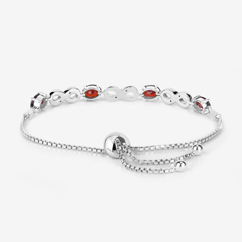 3.46 Carat Genuine Garnet and White Topaz .925 Sterling Silver Bracelet